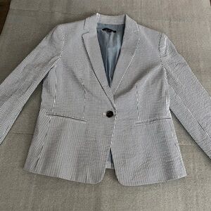 [6]Ann Taylor Navy and White Striped Cotton Blend Light Blazer